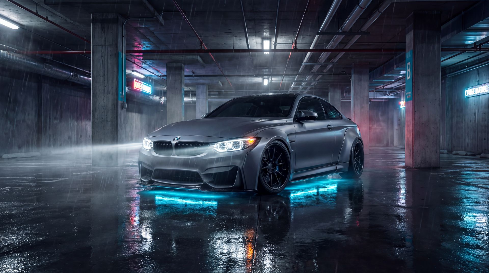 幼女漫画夜间改装视频：宝马M4宽体套件安装与氛围灯调试