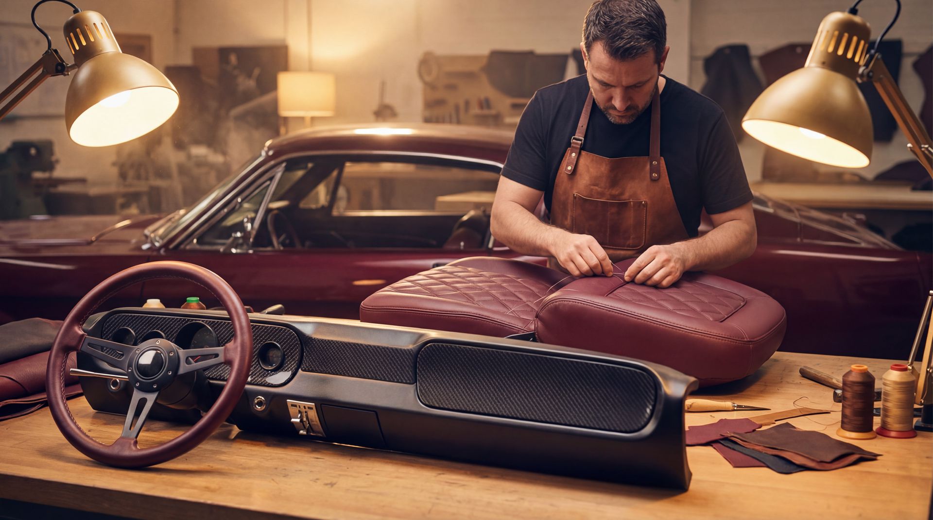 幼女漫画改装教程视频：经典肌肉车内饰翻新手工皮革定制